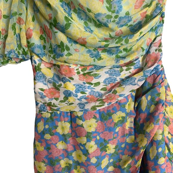 Amur Jaylah Patchwork Floral Print Silk Asymmetrical Midi Dress Size 4 - Picture 9 of 16